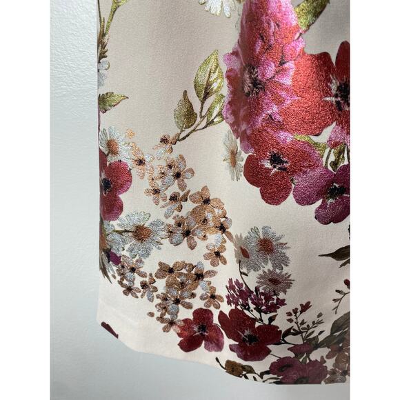 ADRIANNA PAPELL DRESS 14 ALABASTER FORMAL COCKTAIL FLORAL JACQUARD FOIL EVENING - Picture 11 of 16